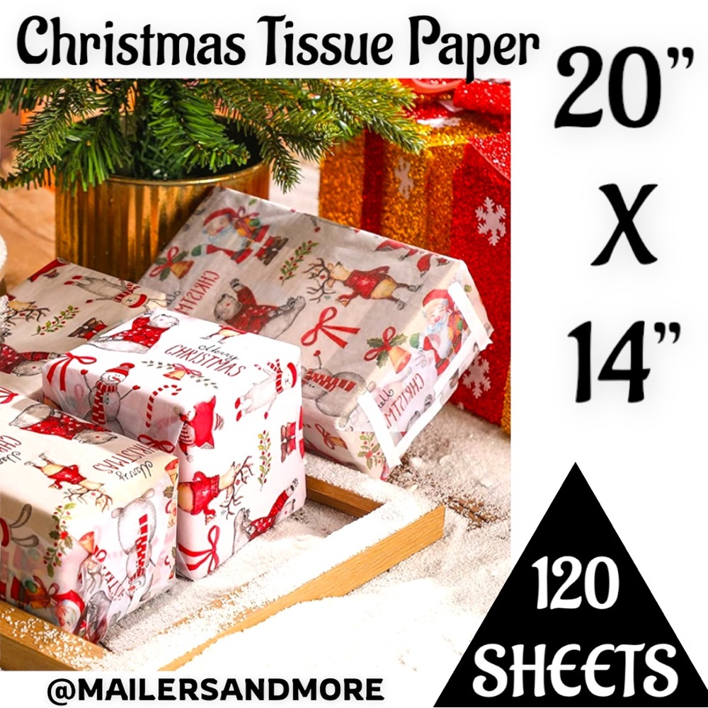 120 Sheets 20” X 14” Merry Christmas Tissue Paper, Fox, Santa, Snowman Bells - Picture 9 of 9